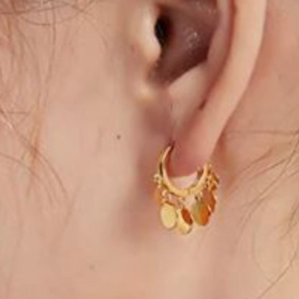GOLD Dainty Delicate Exotic Bohemian Gypsy Coin Disc Small Huggie Hoop E… - Picture 7 of 11